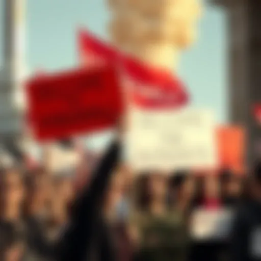 A group of diverse people holding protest signs, advocating for freedom and independence. They stand together in a powerful stance against oppressive structures.