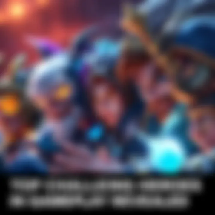 Challenging Heroes in High Elo A group of diverse fantasy heroes, each displaying unique abilities and expressions of focus and determination during a high-stakes game.