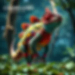 Chameleos with its colorful skin and quirky movements, standing in a lush forest environment.