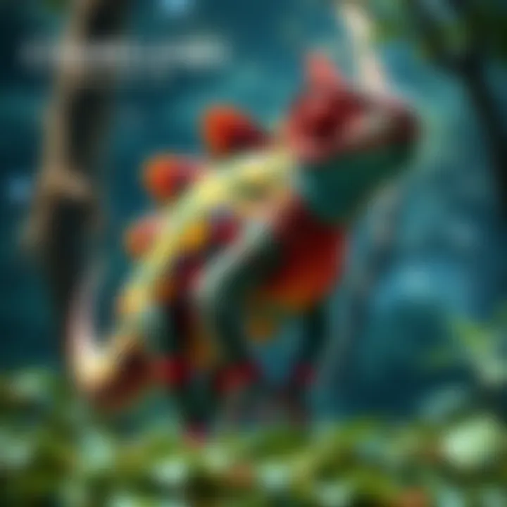 Chameleos with its colorful skin and quirky movements, standing in a lush forest environment.