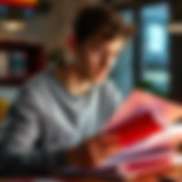 A young adult reviewing documents and forms to change bank account ownership and tax information, with a focus on financial details and paperwork.