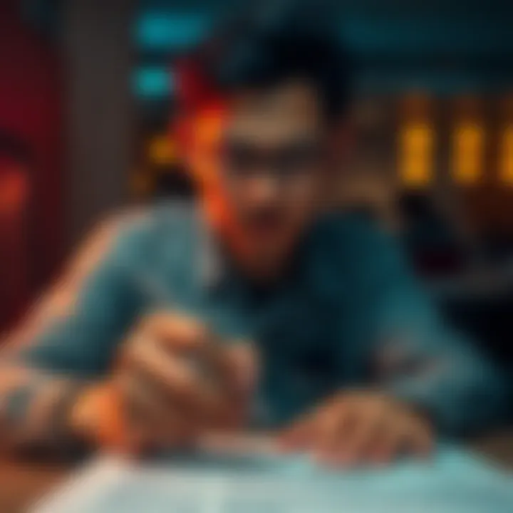A person holding a name change form with a pen, looking determined