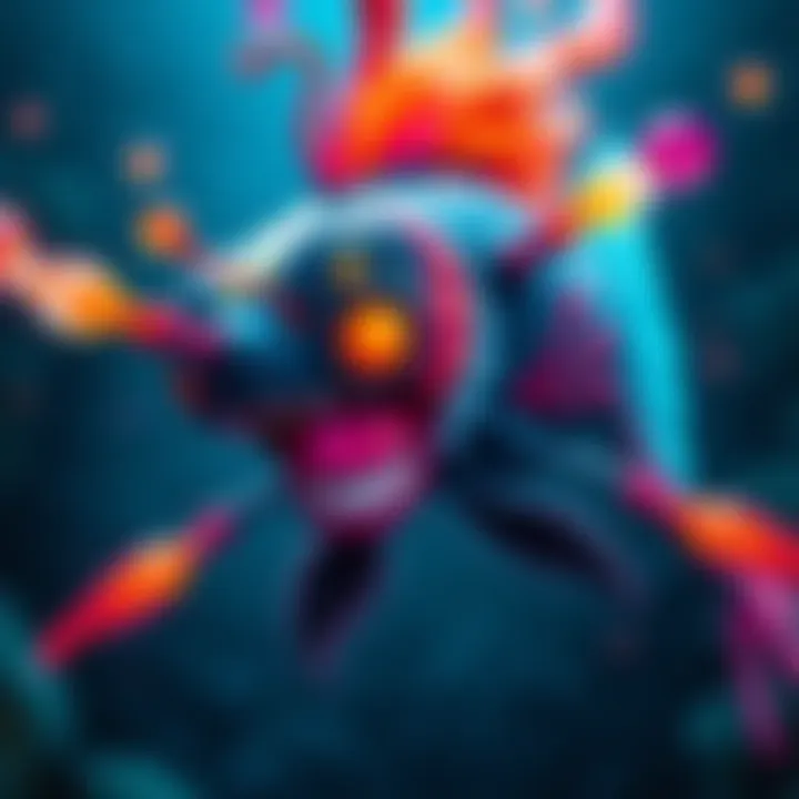 A vibrant and colorful skin design featuring a fish character with chaotic elements, created by Sypher.