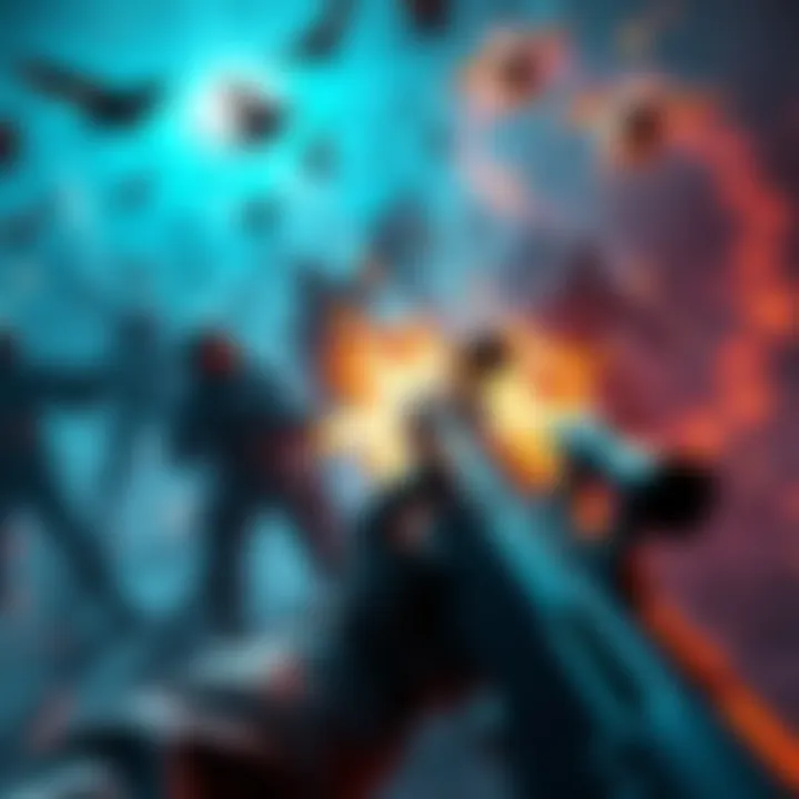 A player faces invisible enemies while wielding an overpowered shotgun during a chaotic battle in a PvP game.