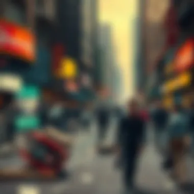 A crowded city street with people looking anxious amid scattered debris and overturned objects, symbolizing rising chaos.