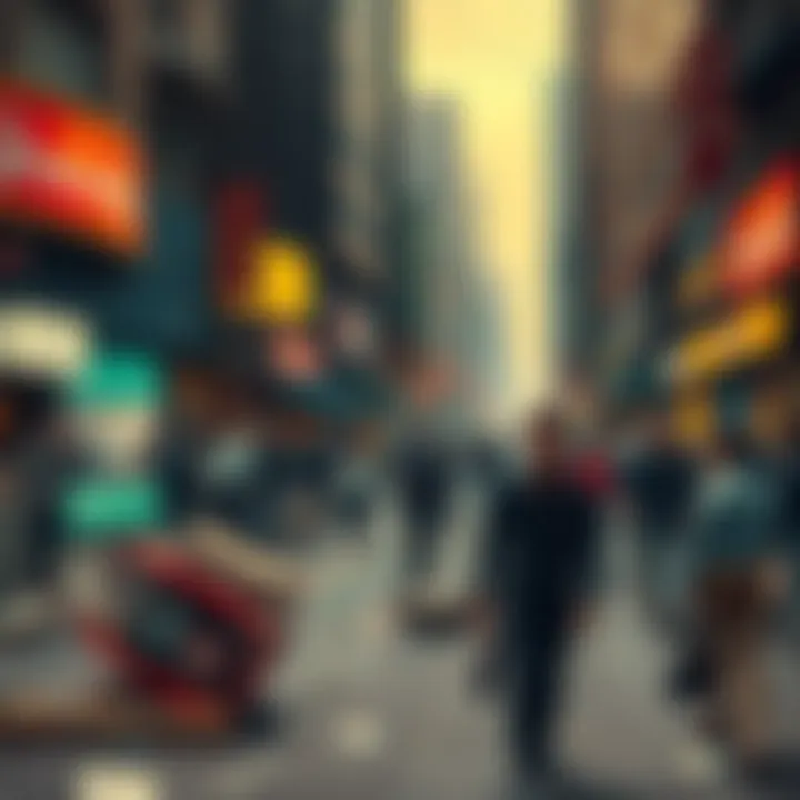 A crowded city street with people looking anxious amid scattered debris and overturned objects, symbolizing rising chaos.