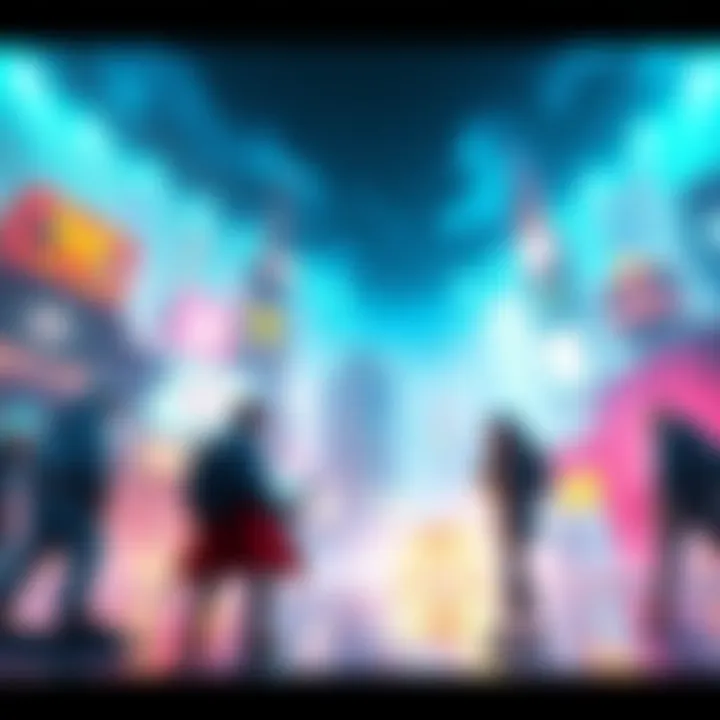 Colorful graphics showcasing characters and settings from Chapter 4's story