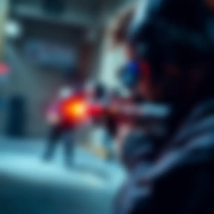 Character focused on eliminating a hostile with a weak point shot in an action-packed setting