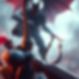 A character aiming a bow at a giant monster during a challenging boss fight, highlighting the use of ranged strategy in gameplay.