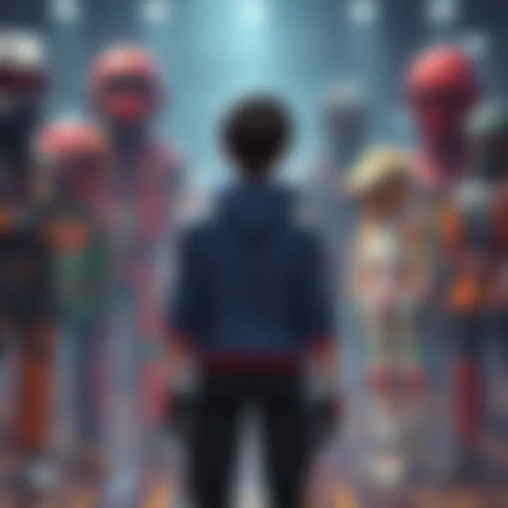 Character considering outfit choices A game character standing in front of various outfit options, deep in thought about pulling for abilities versus style.