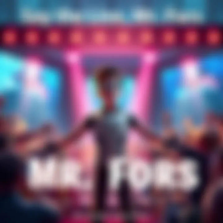 A character stands confidently, ready to say a famous catchphrase, surrounded by excited fans.
