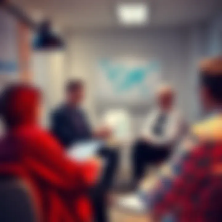 A group of professors discussing character toughness in a classroom setting with charts and notes visible.