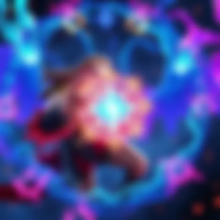 A character casting a spell with Arcana magic around them, surrounded by glowing symbols and vibrant colors