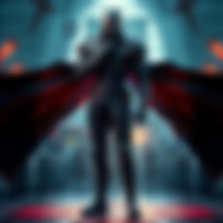 Character IV Standing Strong A bold character IV, portrayed with a powerful presence, showcasing a blend of admiration for humanity and darker elements, standing proudly in a dramatic pose.