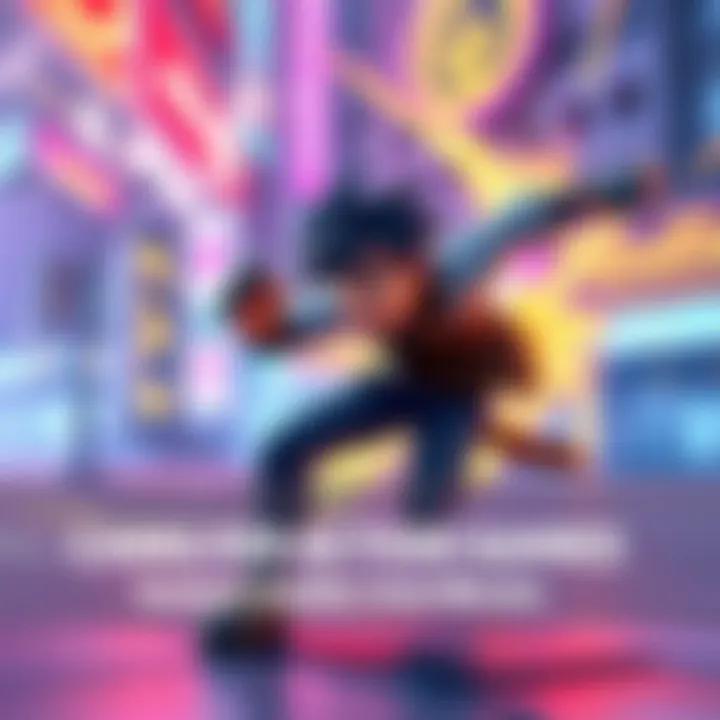 An animated character performing a quick dodge in a vibrant action game environment