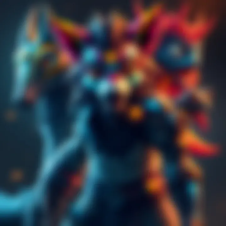 A colorful concept art of a game character influenced by animal traits, showcasing different animal features and designs.