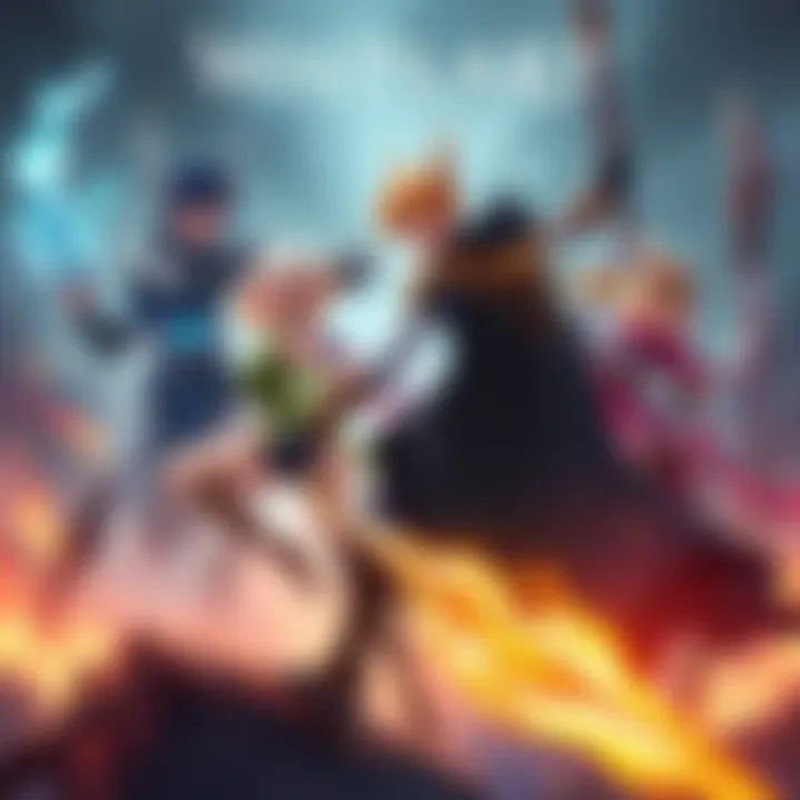 Art featuring Wisp, Kullervo, Excalibur, and Ember in an action-packed setting, showcasing their distinct traits and unique styles