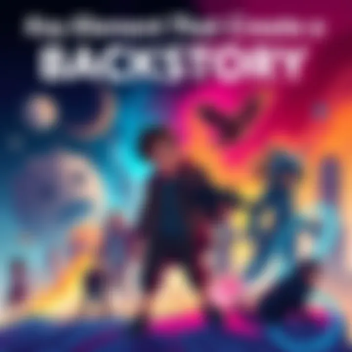 Illustration showing key elements of character backstory such as depth, motivations, and relationships.