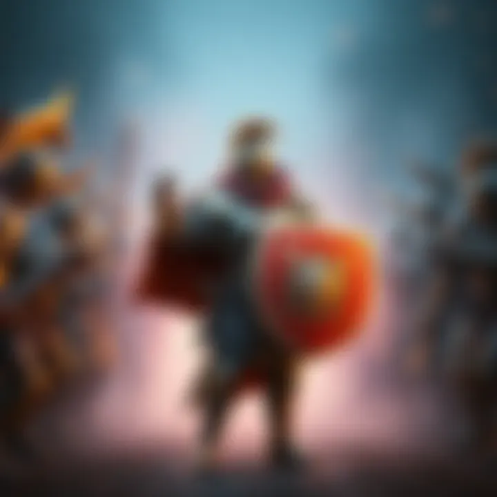 A warrior character standing strong with a shield, ready to face tough opponents in a gauntlet, symbolizing health and resilience.
