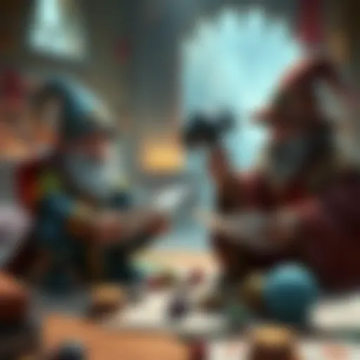 A Gnome Monk and Wizard strategizing their character builds with dice and character sheets in a fantasy setting