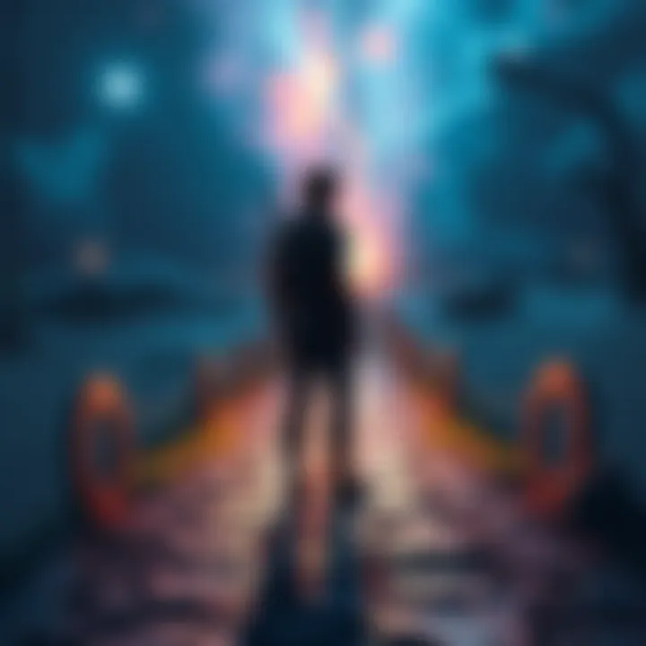 A character standing at a crossroads, contemplating different paths representing choices in a game, highlighting character growth through decisions.