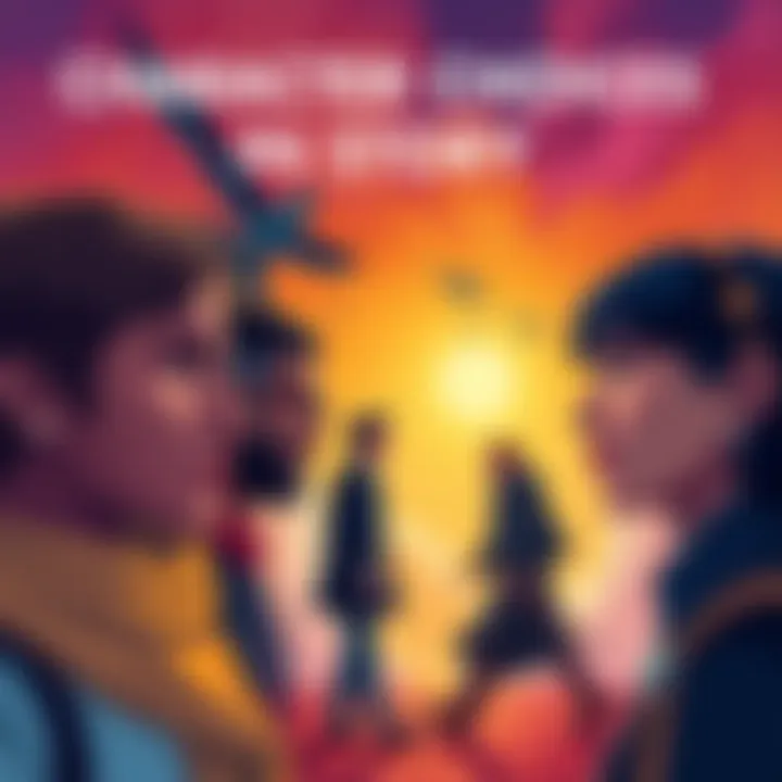 Illustration of diverse characters facing different paths, symbolizing choices in popular culture narratives.