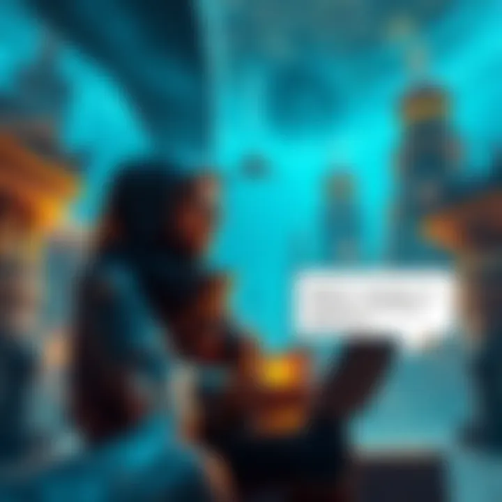 A gamer character collecting ancient artifacts in a vibrant underwater city, with frustrated players watching the dialogue box.