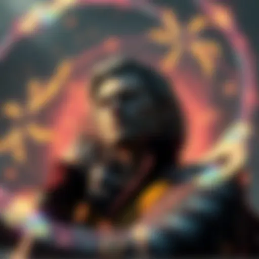 A character from Dragons Dogma 2 looks thoughtful, surrounded by swirling magical energy symbols, representing the cycle of lore and narrative.