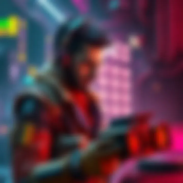 A player customizing a futuristic character in a vibrant cyberpunk setting, showcasing various styles and features.