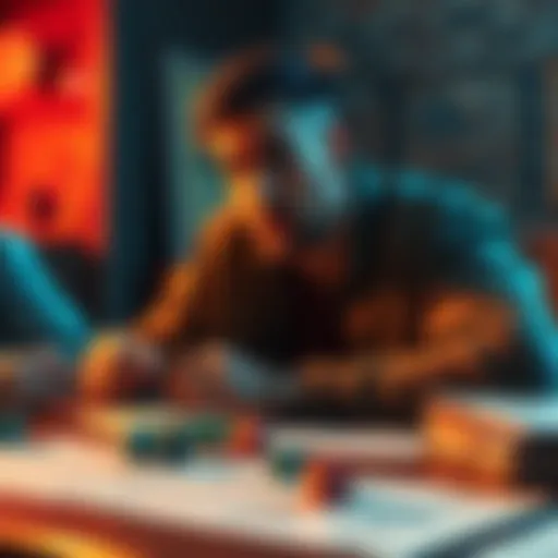 A player brainstorming character ideas at a table with dice and character sheets, looking thoughtful while considering campaign rules.