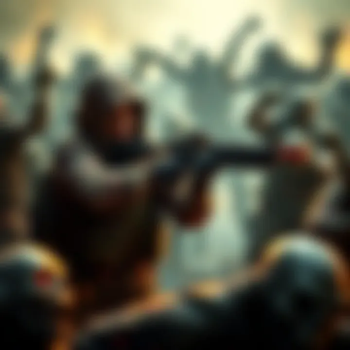 A gamer character wielding a weapon while surrounded by zombies, showcasing the battle in Nightmare mode