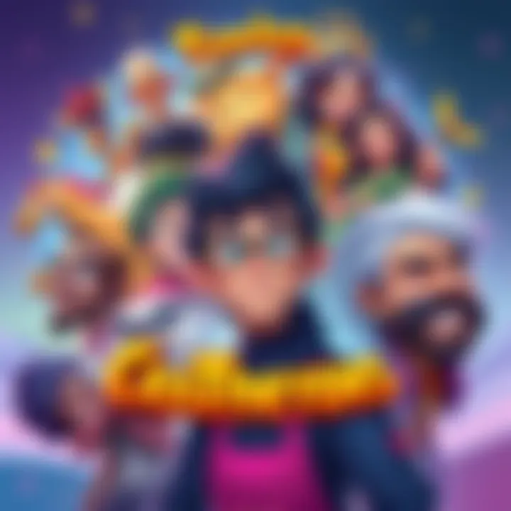 A colorful illustration of various character designs with creative names around them, showcasing diversity and imagination.