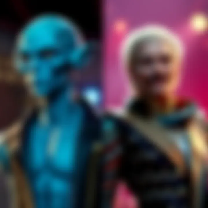 A side-by-side comparison of two character designs, one resembling Thragg with alien features and the other reflecting Freddie Mercury's iconic outfit and hairstyle