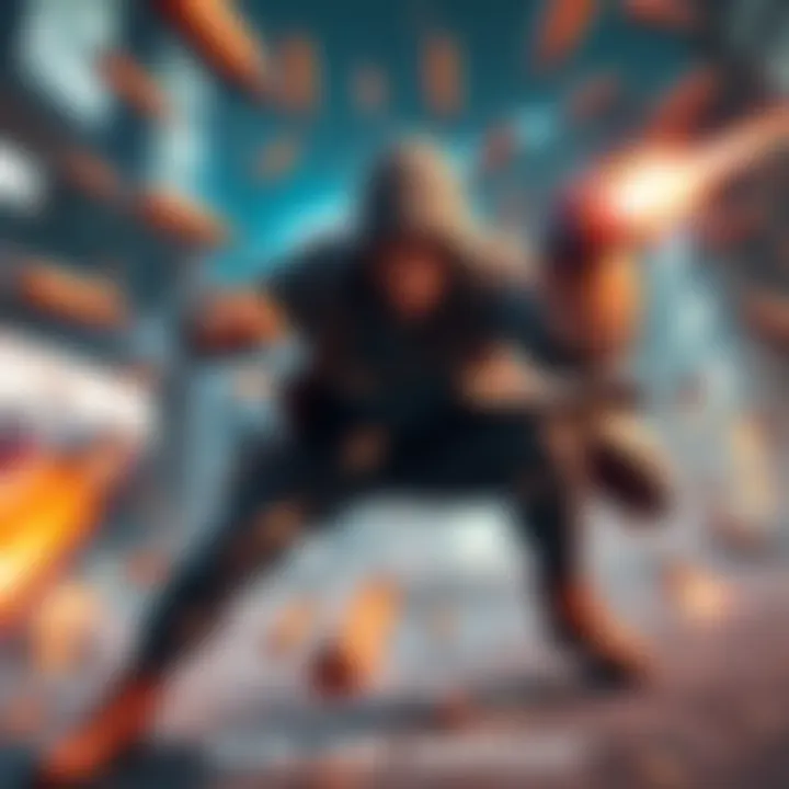 A gaming character expertly dodging incoming bullets, showcasing the thrilling bullet time mechanic with a dynamic pose in an action-packed environment.