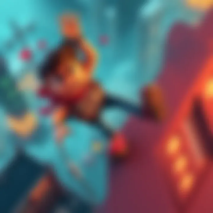 A gaming character falling from a high ledge in a vibrant game world, expressing frustration
