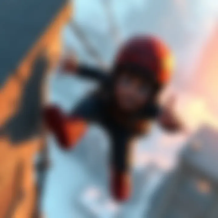 A gaming character is shown falling from a high ledge, illustrating the concept of fall damage in video games. The character has a surprised expression as they descend.