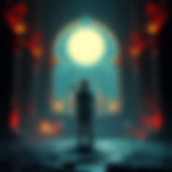 Character in Firelink Shrine A character standing in Firelink Shrine, surrounded by dim light and ancient stone structures, focused on saving another character.