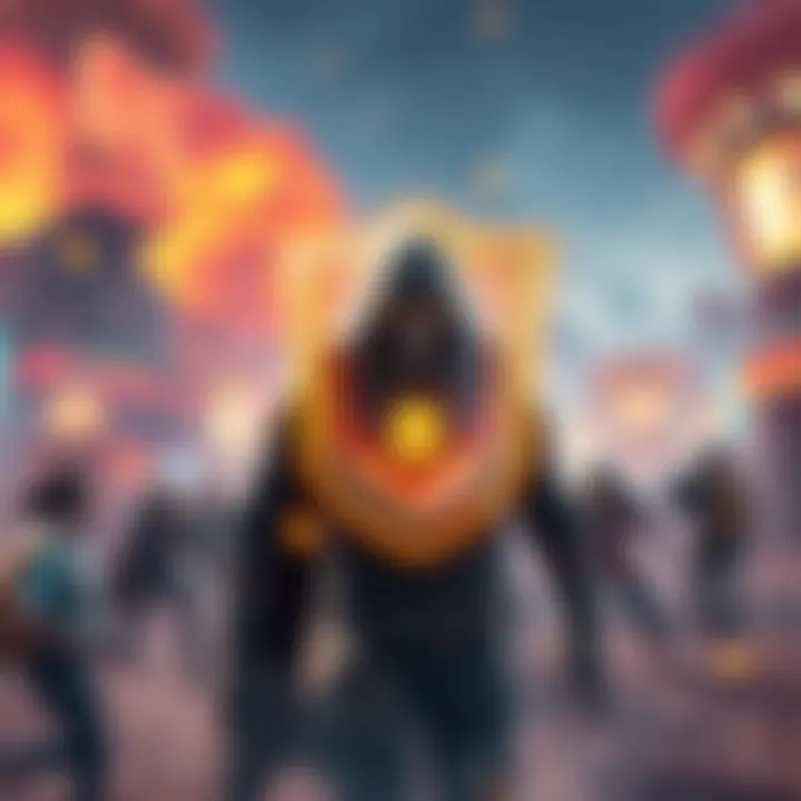 Character in God Mode A game character surrounded by a glowing shield, representing invincibility from the 'god mode glitch', with a vibrant battlefield in the background.