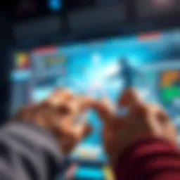 A character on screen managing arrow movements with finger controls, showcasing interaction in gaming.