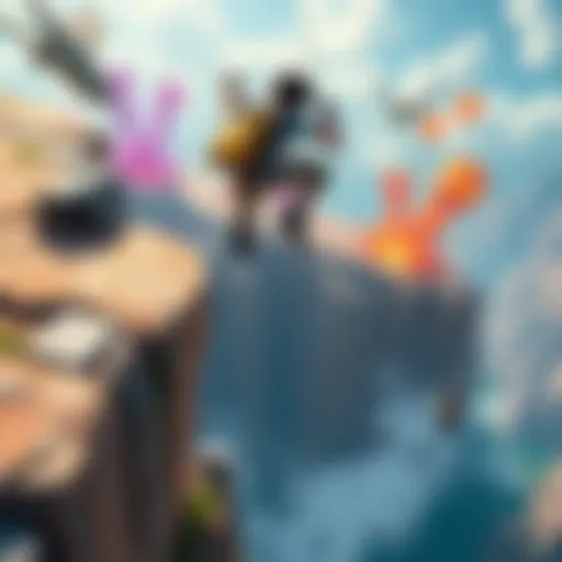 A game character leaps off a cliff, moments before falling to their demise, surrounded by a colorful game environment.