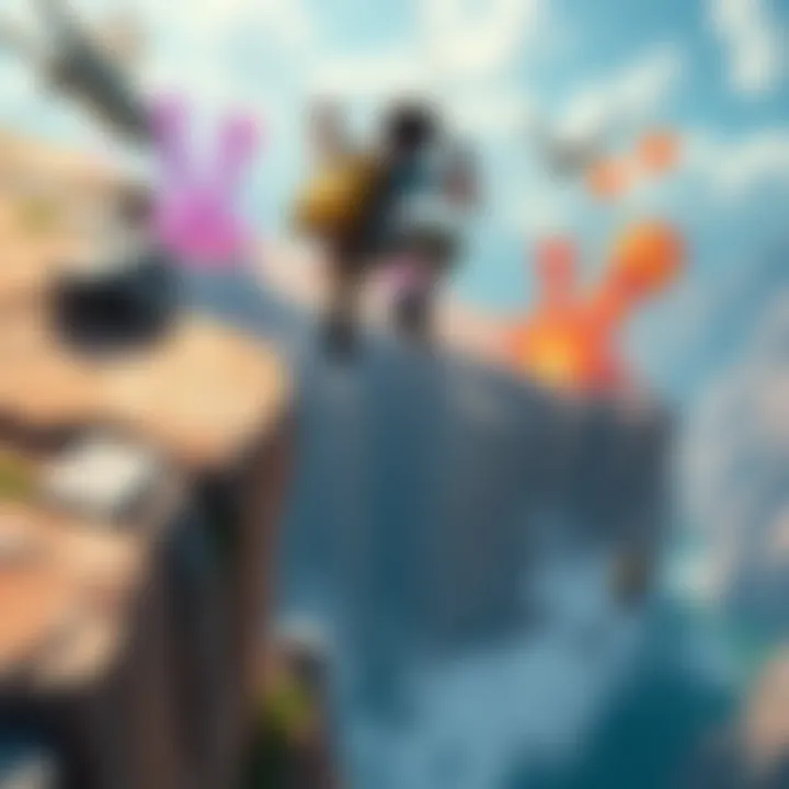 A game character leaps off a cliff, moments before falling to their demise, surrounded by a colorful game environment.