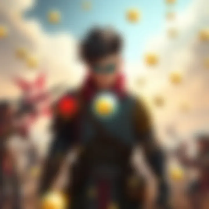 A character on a battlefield with zero health, surrounded by healing orbs and strategizing with recuperation mods, illustrating the importance of health stats in gameplay