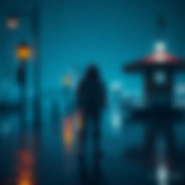 A player character standing at the pier during a sudden rainstorm, showcasing modified appearance with rain falling around.