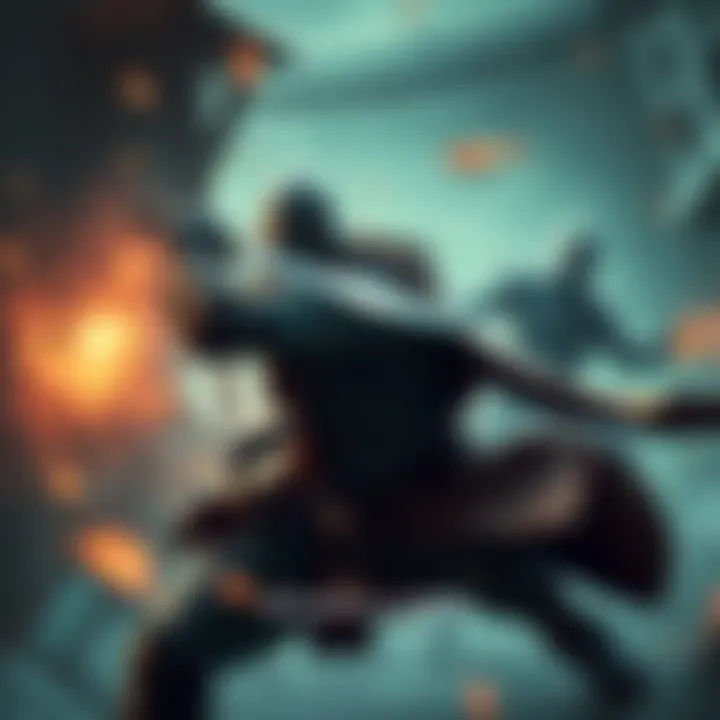 Character in melee combat A warrior in a dynamic melee fight, swinging a sword with an enemy in the background, showcasing free-flowing combat