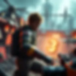 Character with a missing arm in a game setting A video game character navigating a challenging environment with one arm missing, showcasing the impact on gameplay.