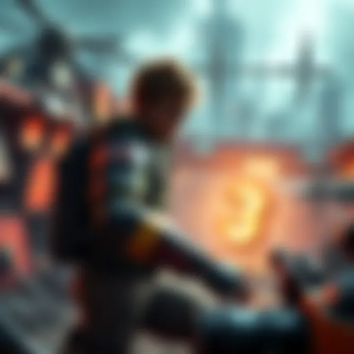 Character with a missing arm in a game setting A video game character navigating a challenging environment with one arm missing, showcasing the impact on gameplay.