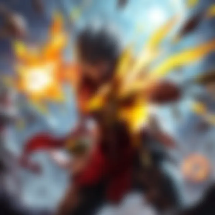 Character unleashing powerful attack A character in an action-packed scene, dealing massive damage to enemies with a bright, fiery attack animation.