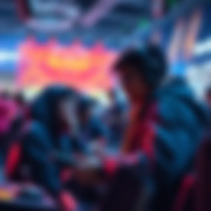 Players strategizing character development and gear upgrades in a gaming event.