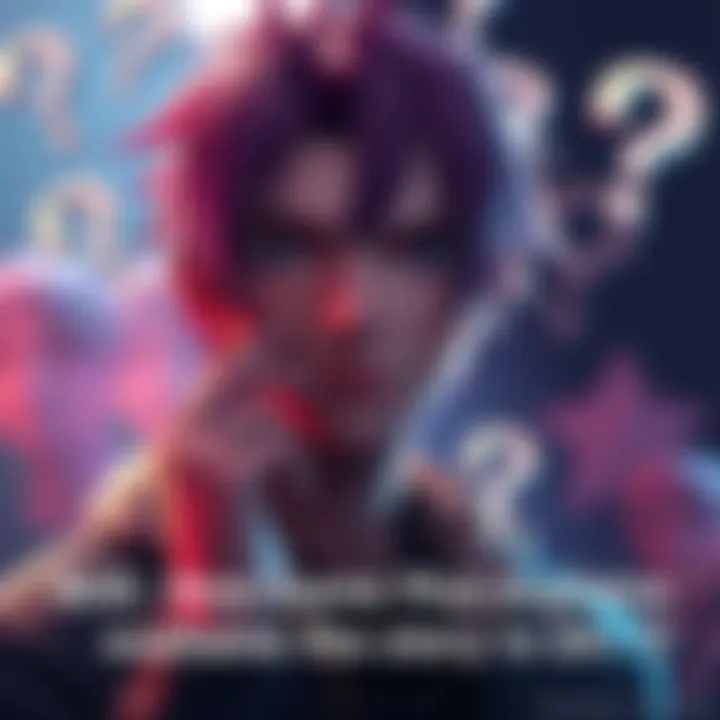 A character from SH f appears thoughtful, surrounded by question marks, representing the story's complexity.