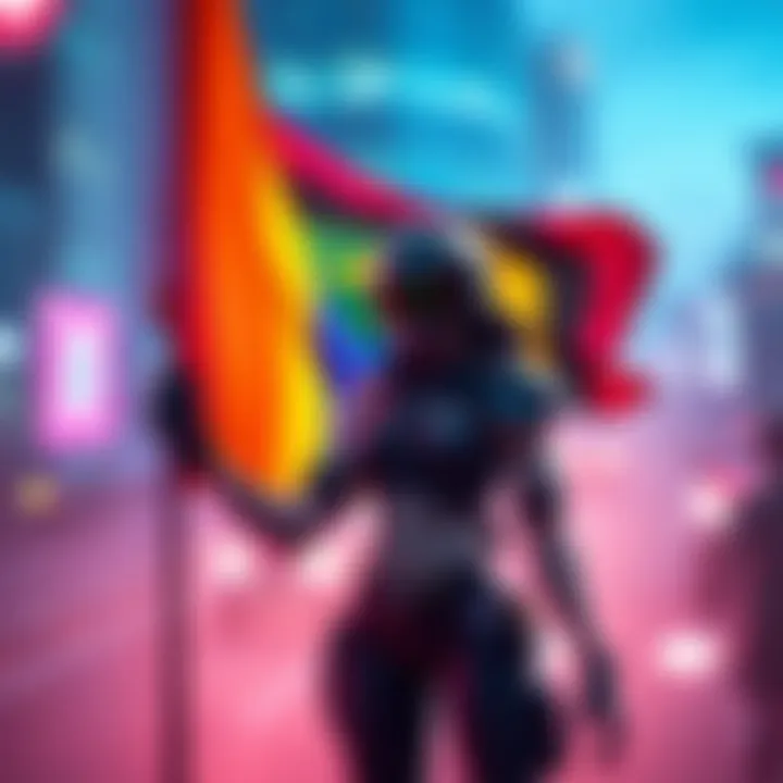 A gaming character holding a rainbow flag, symbolizing LGBT representation in CODM.